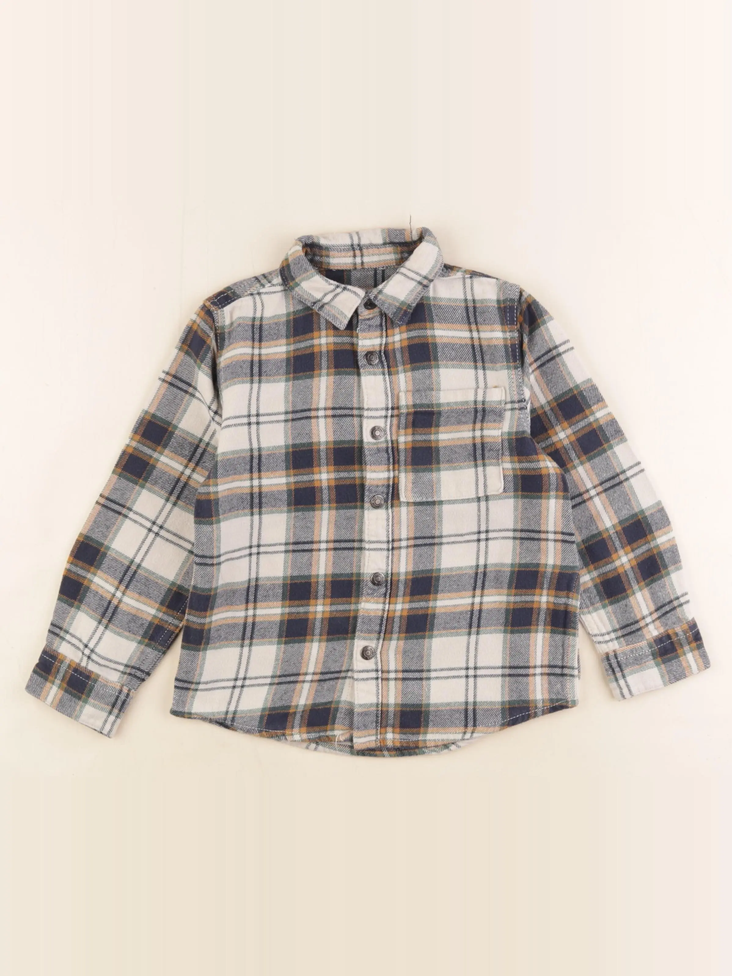 Chemise beige, bleu