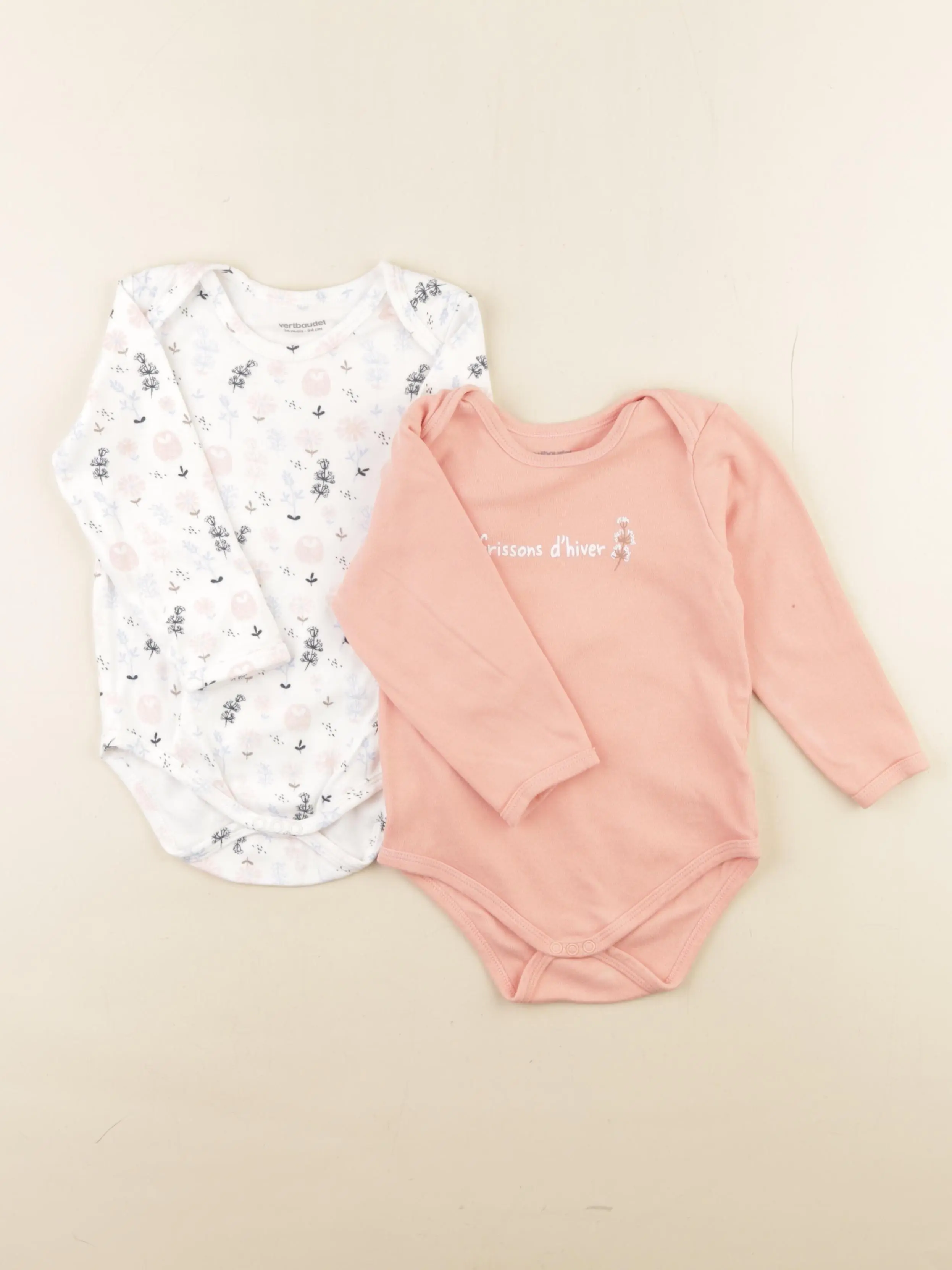 Lot de 2 bodies en coton blanc, rose