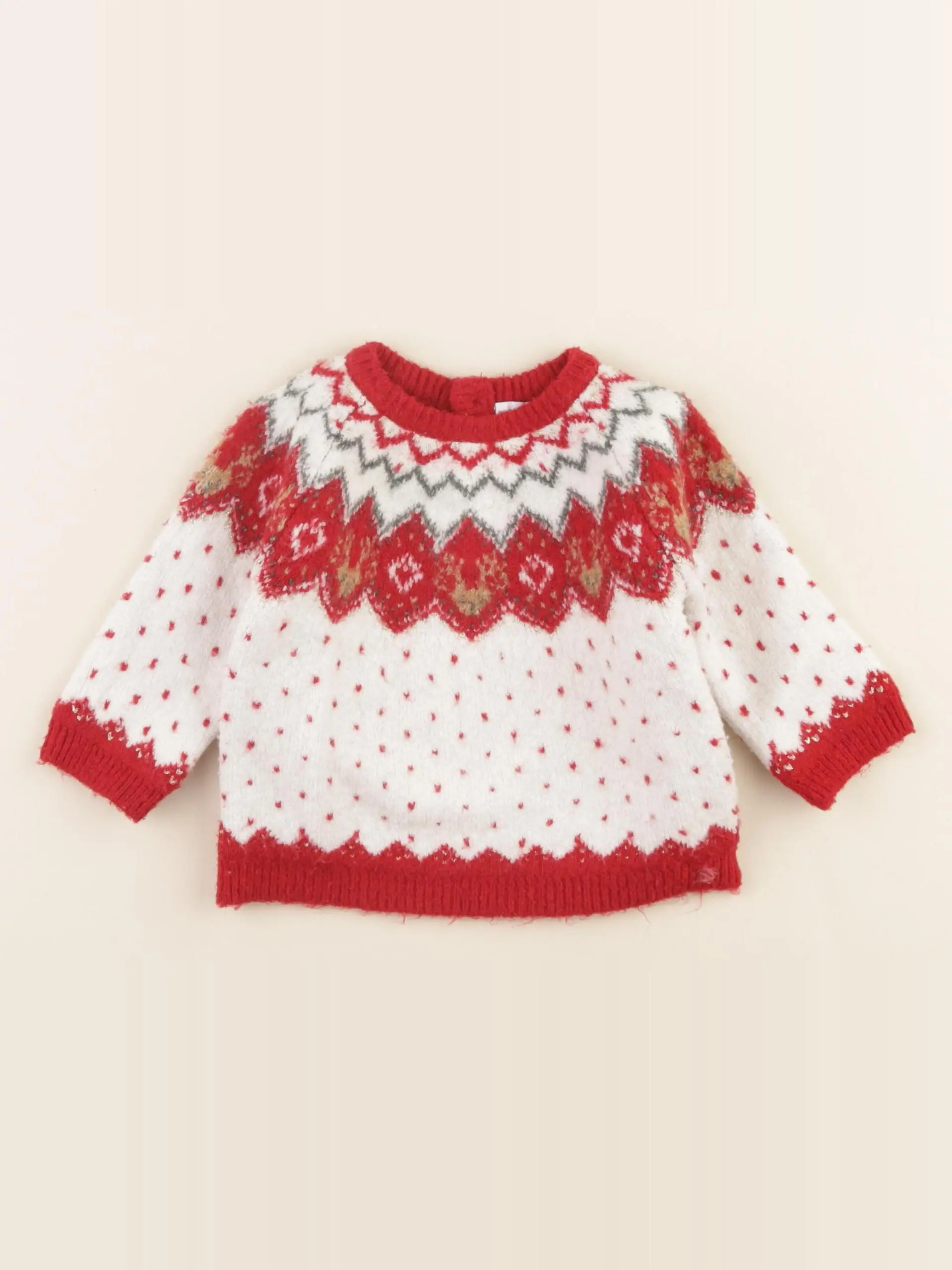 Pull blanc, rouge