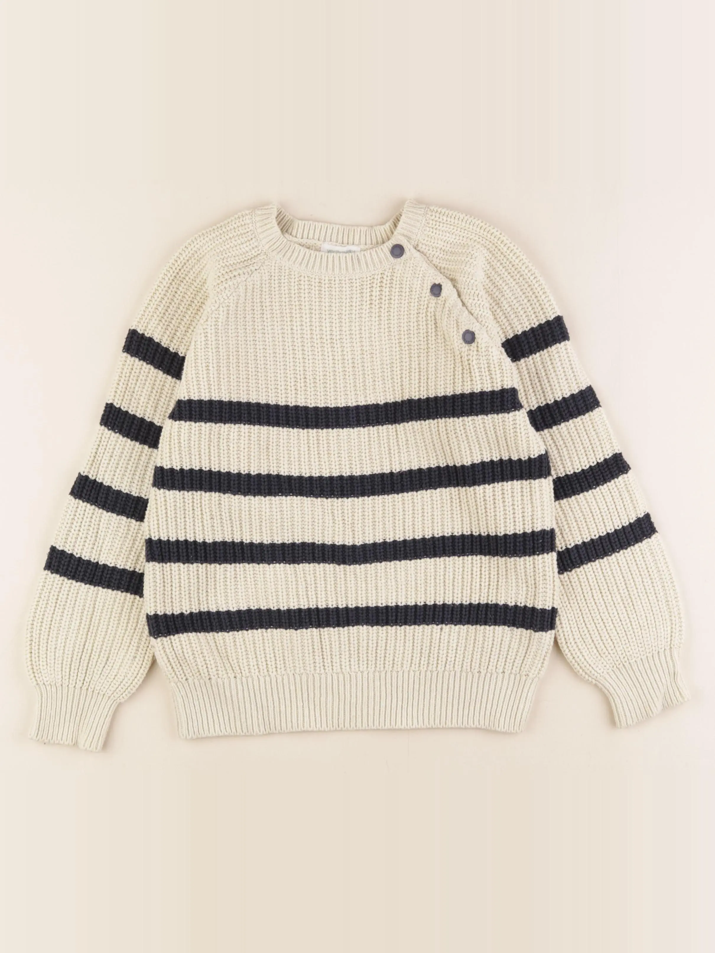 Pull bleu, beige
