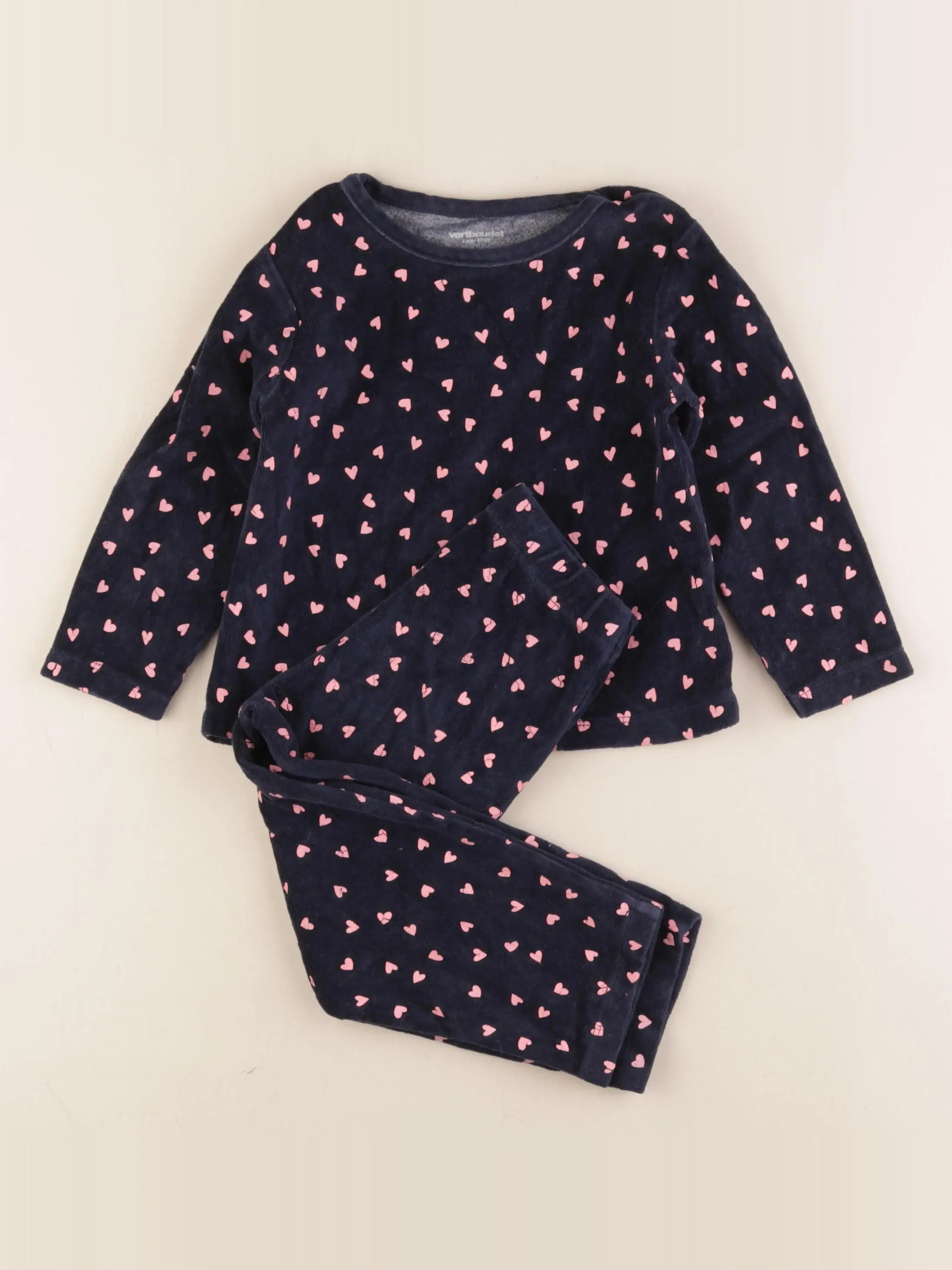 Pyjama velours bleu, rose