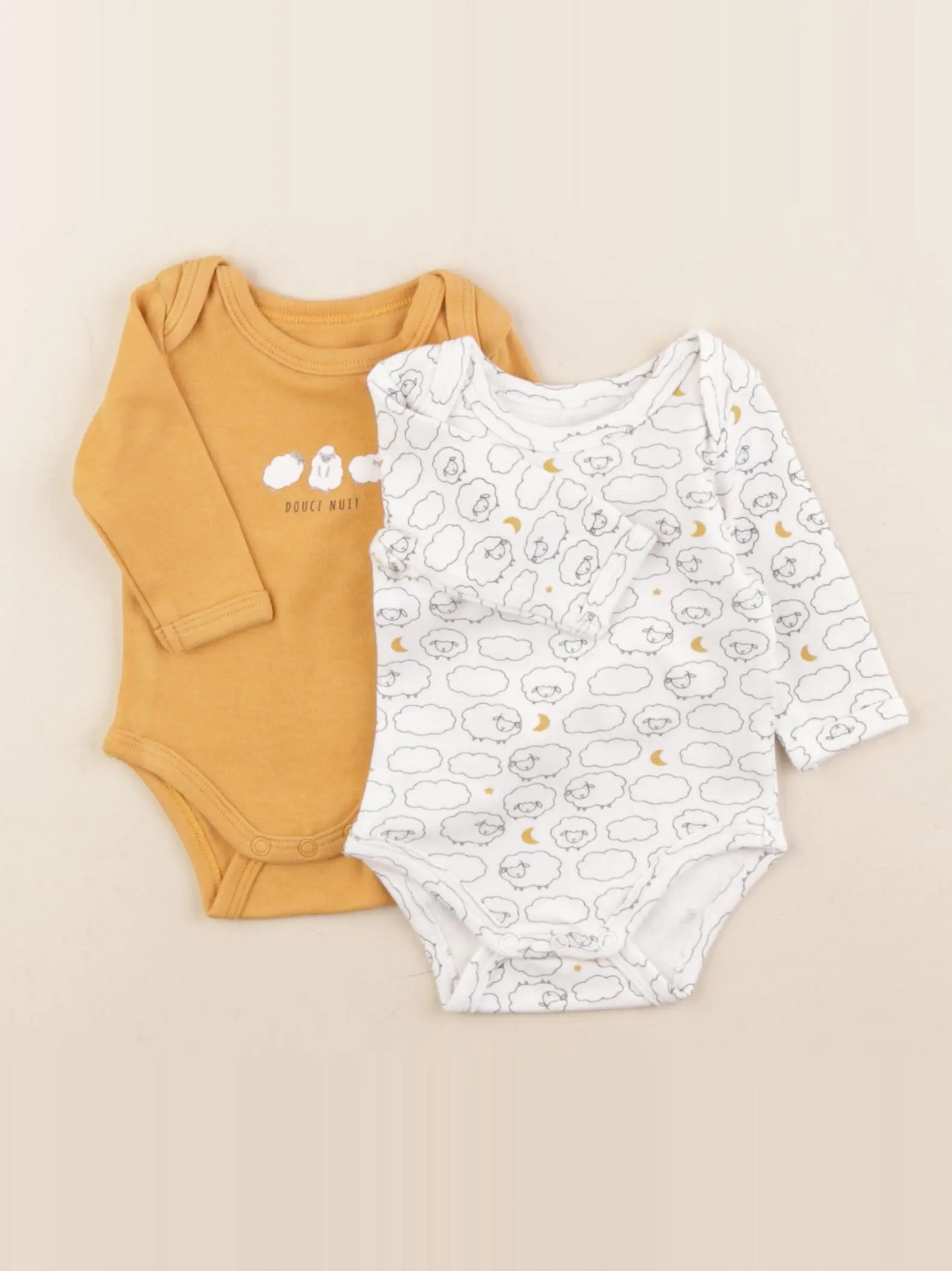 Lot de 2 bodies en coton jaune, blanc