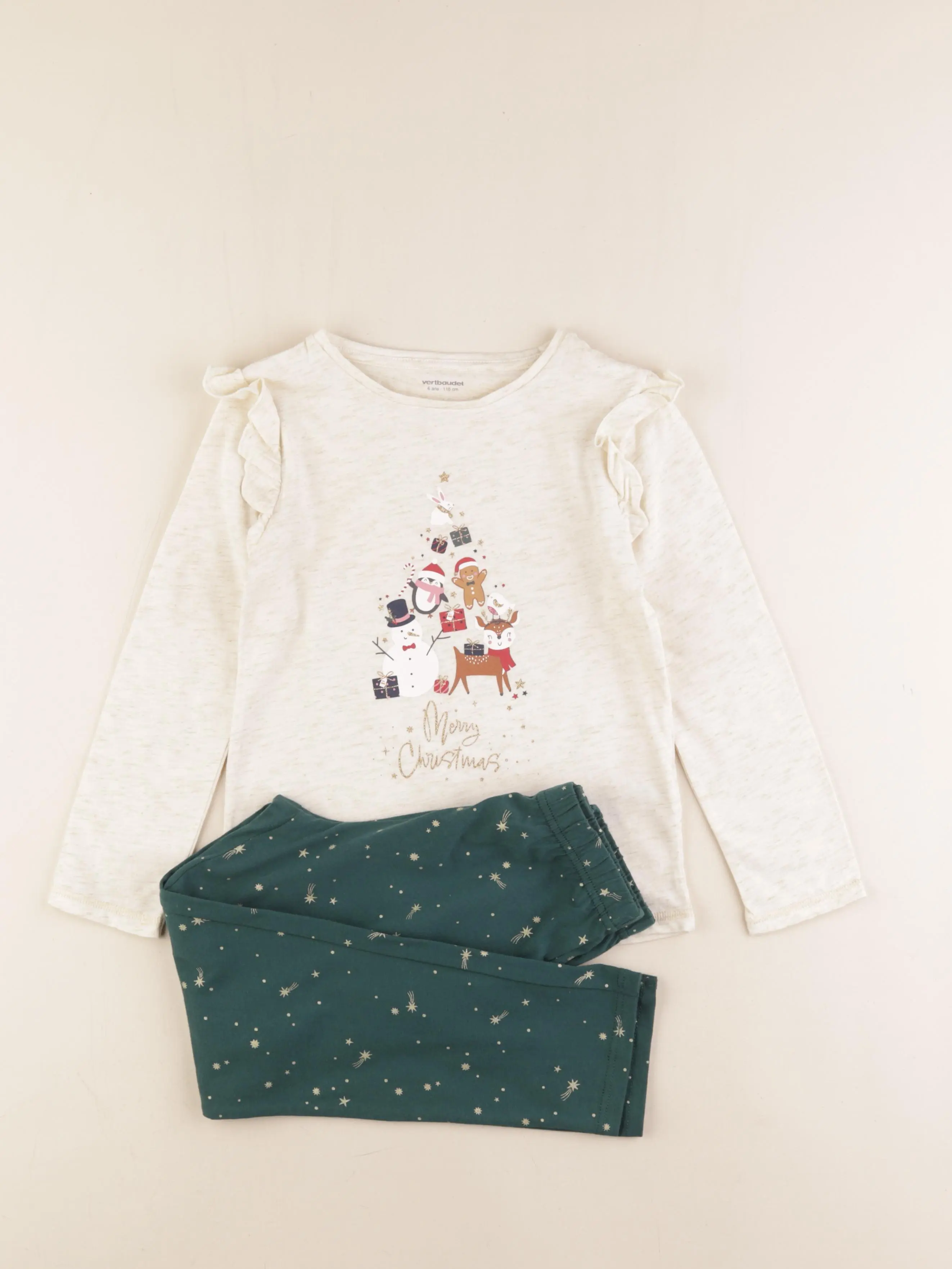 Pyjama coton vert, beige