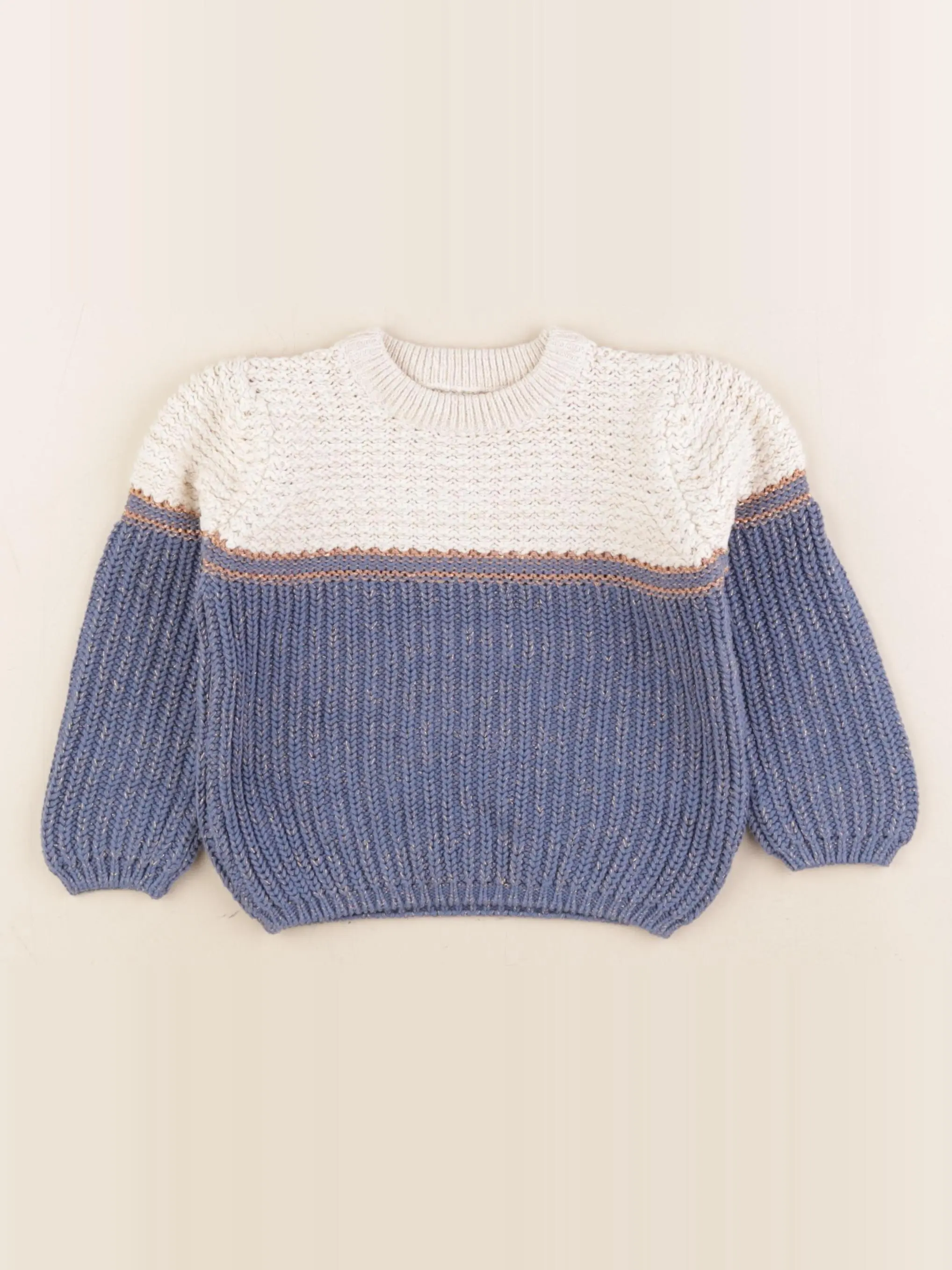 Pull beige, bleu, bronze