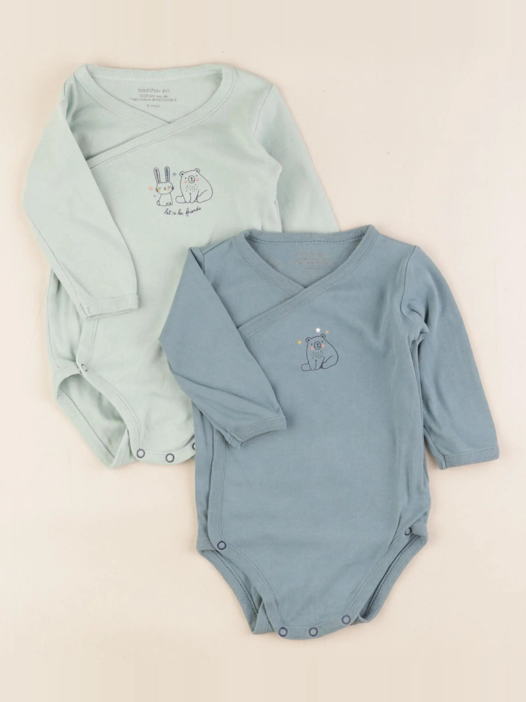 Lot de 2 bodies en coton bleu, vert