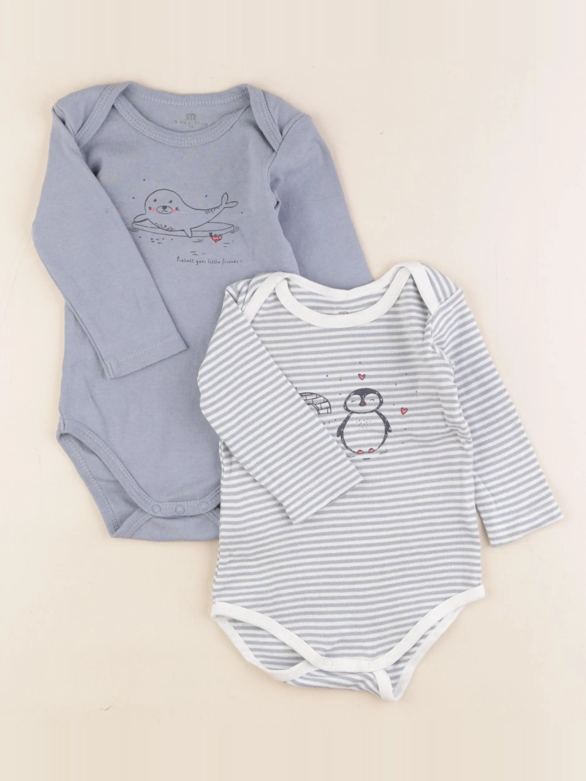 Lot de 2 bodies en coton blanc, bleu