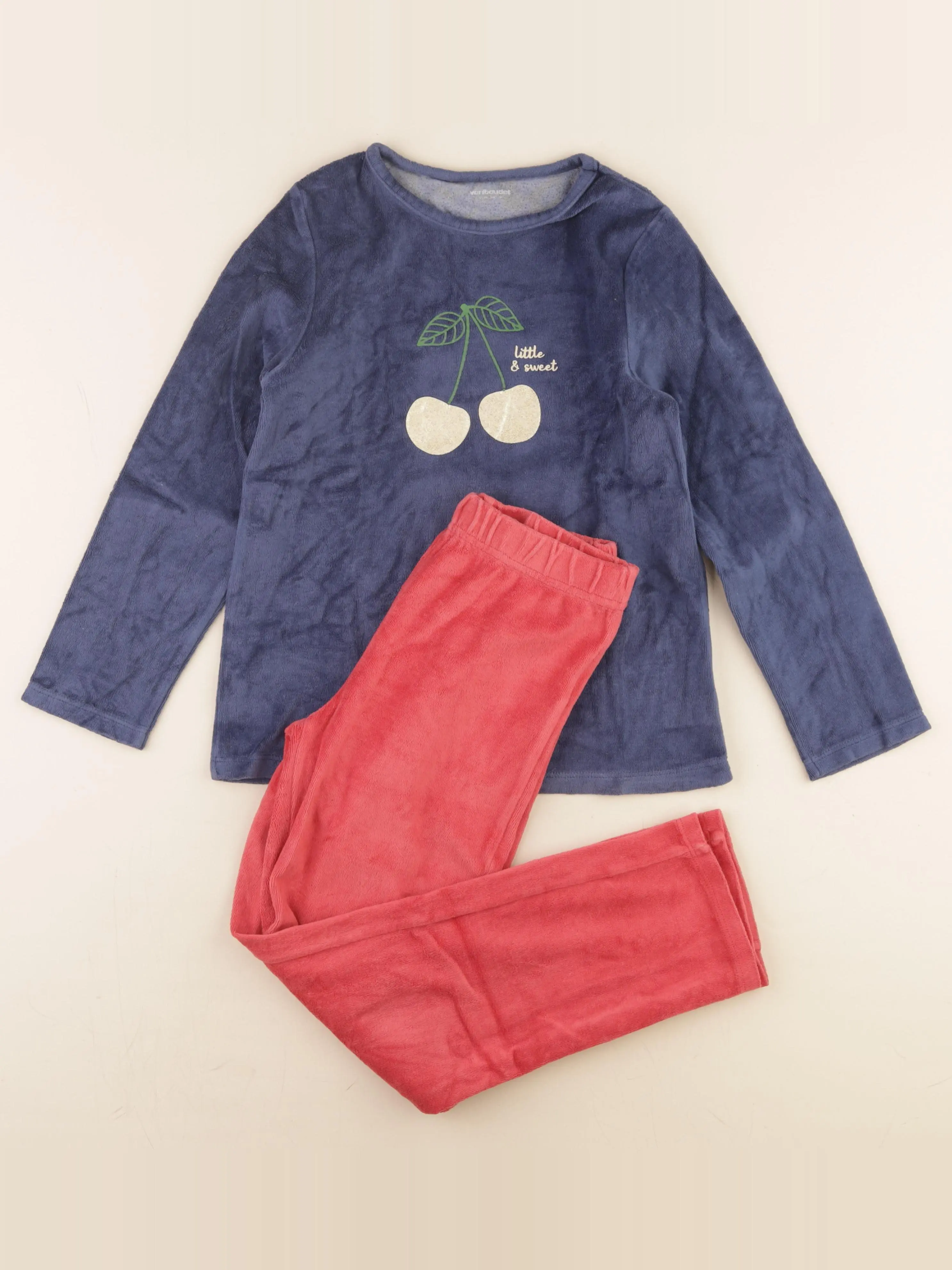 Pyjama velours bleu, rouge