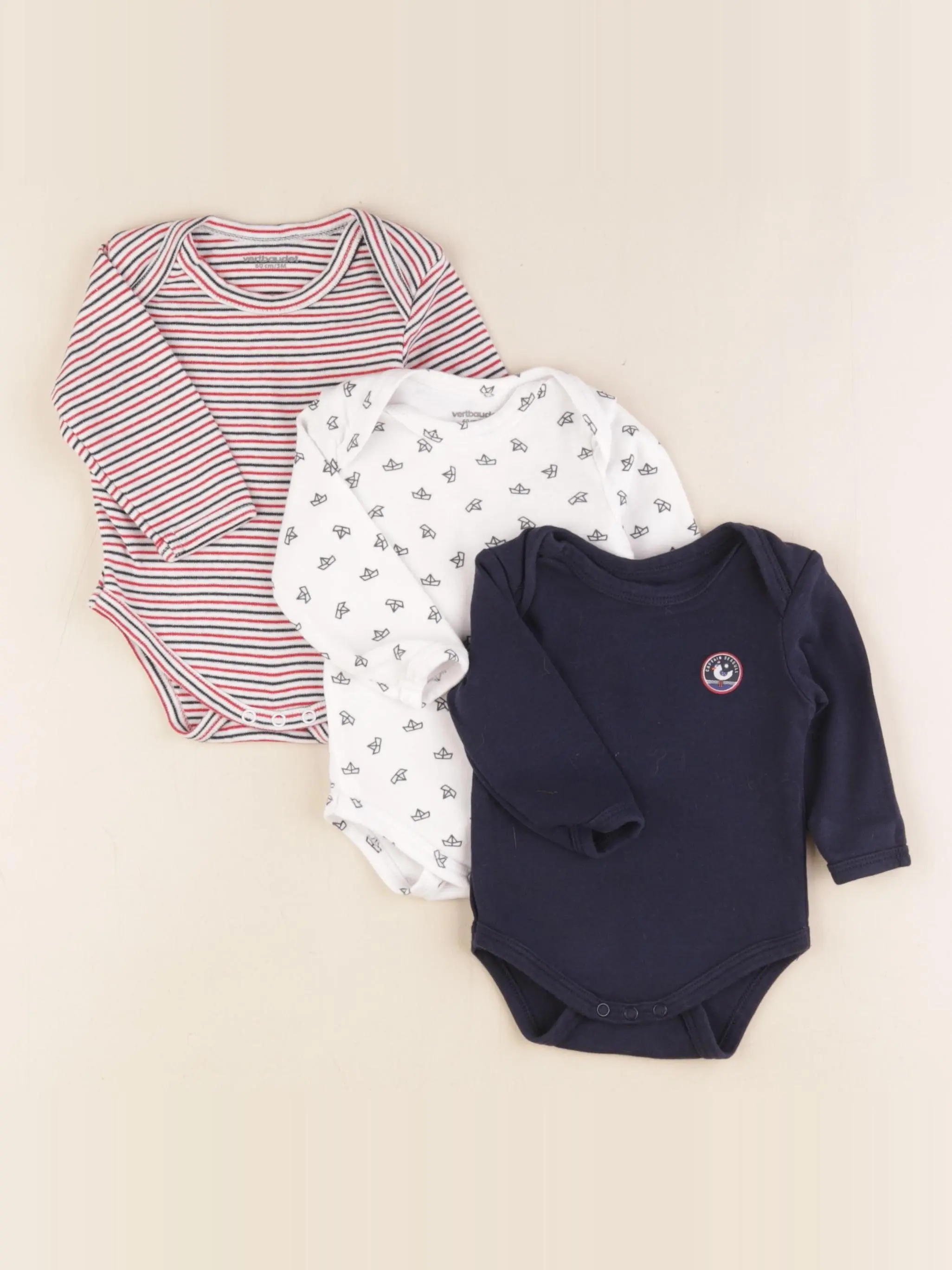 Lot de 3 bodies en coton blanc, bleu
