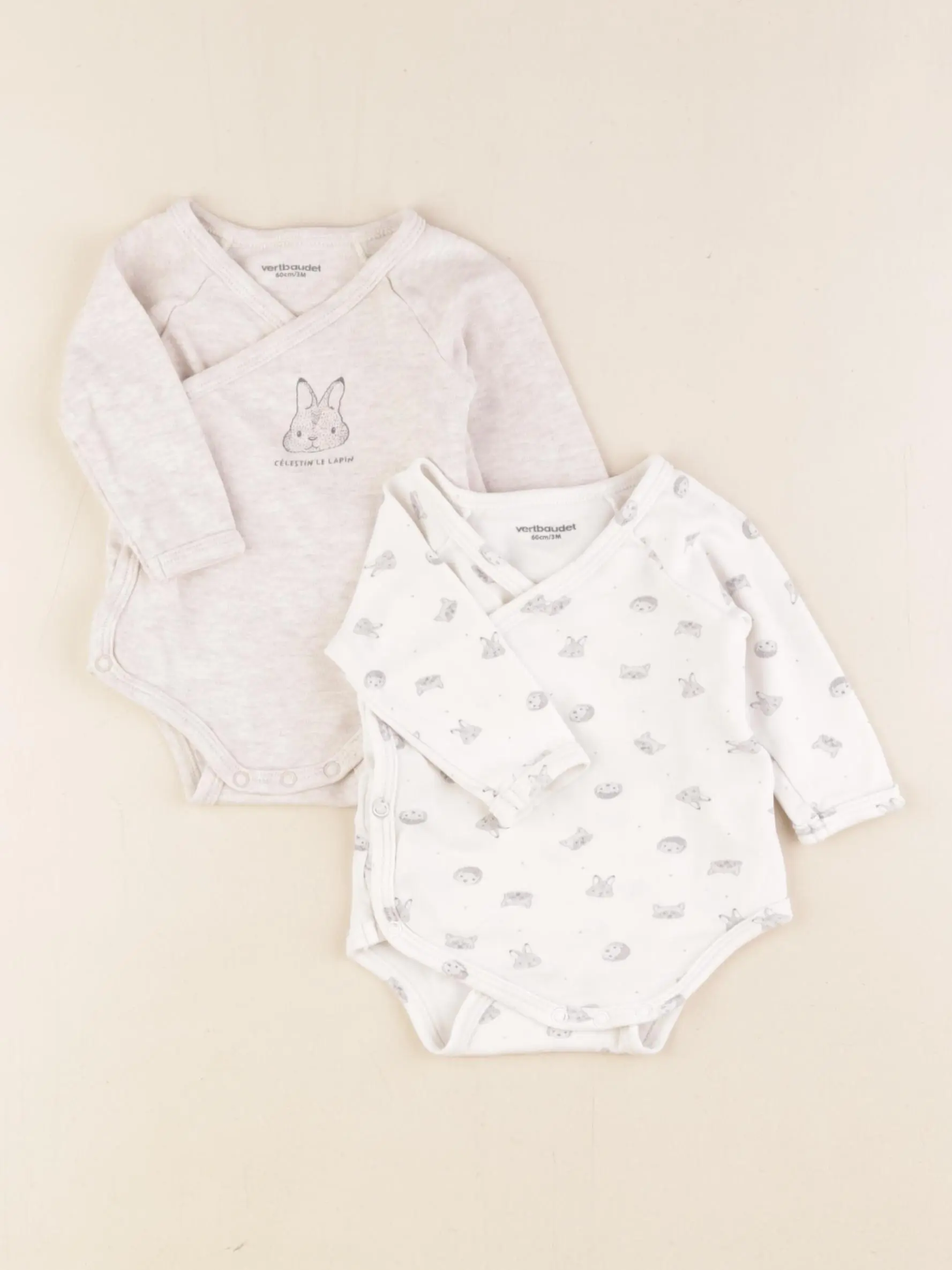Lot de 2 bodies en coton blanc, beige
