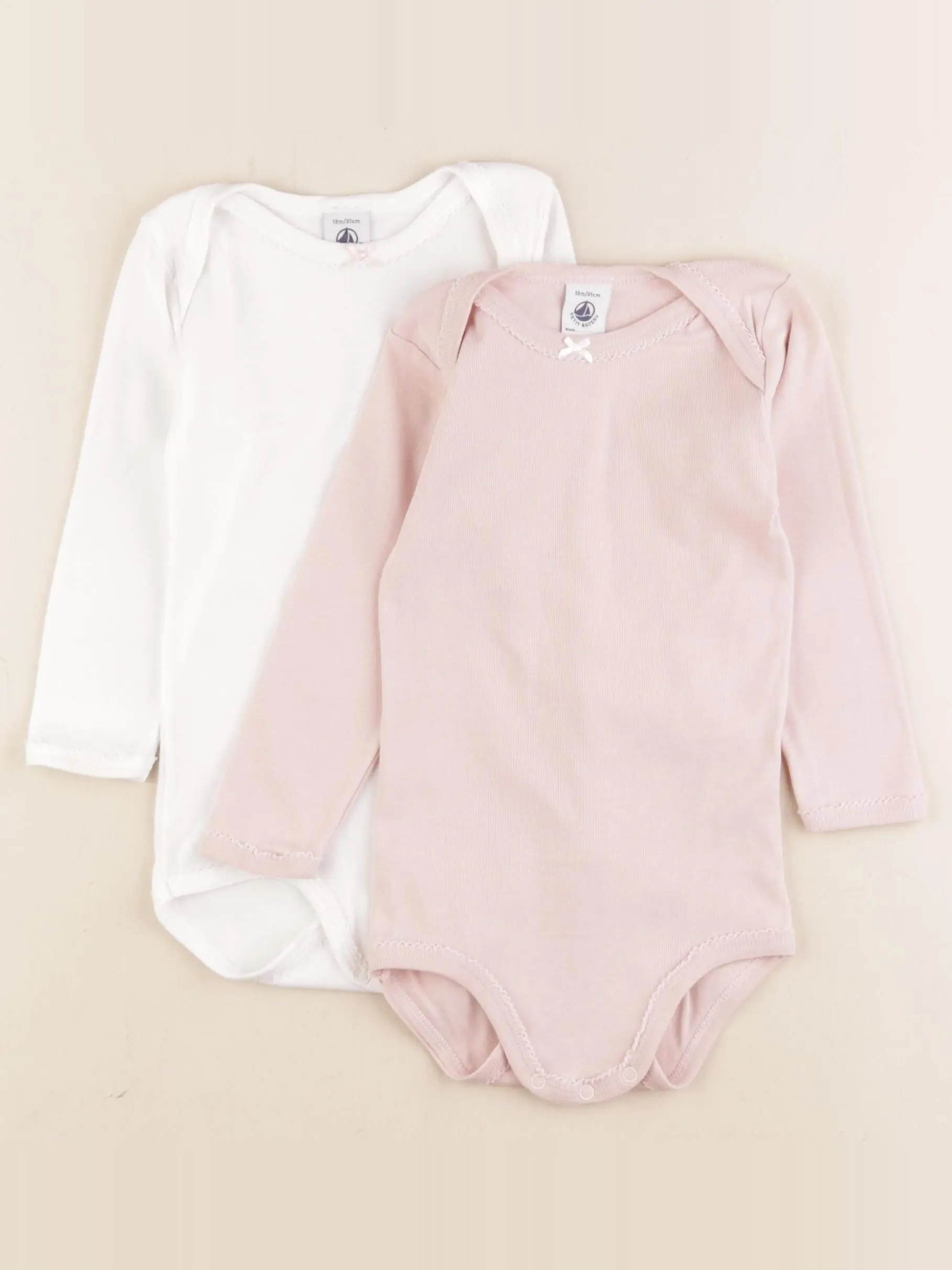 Lot de 2 bodies en coton blanc, rose