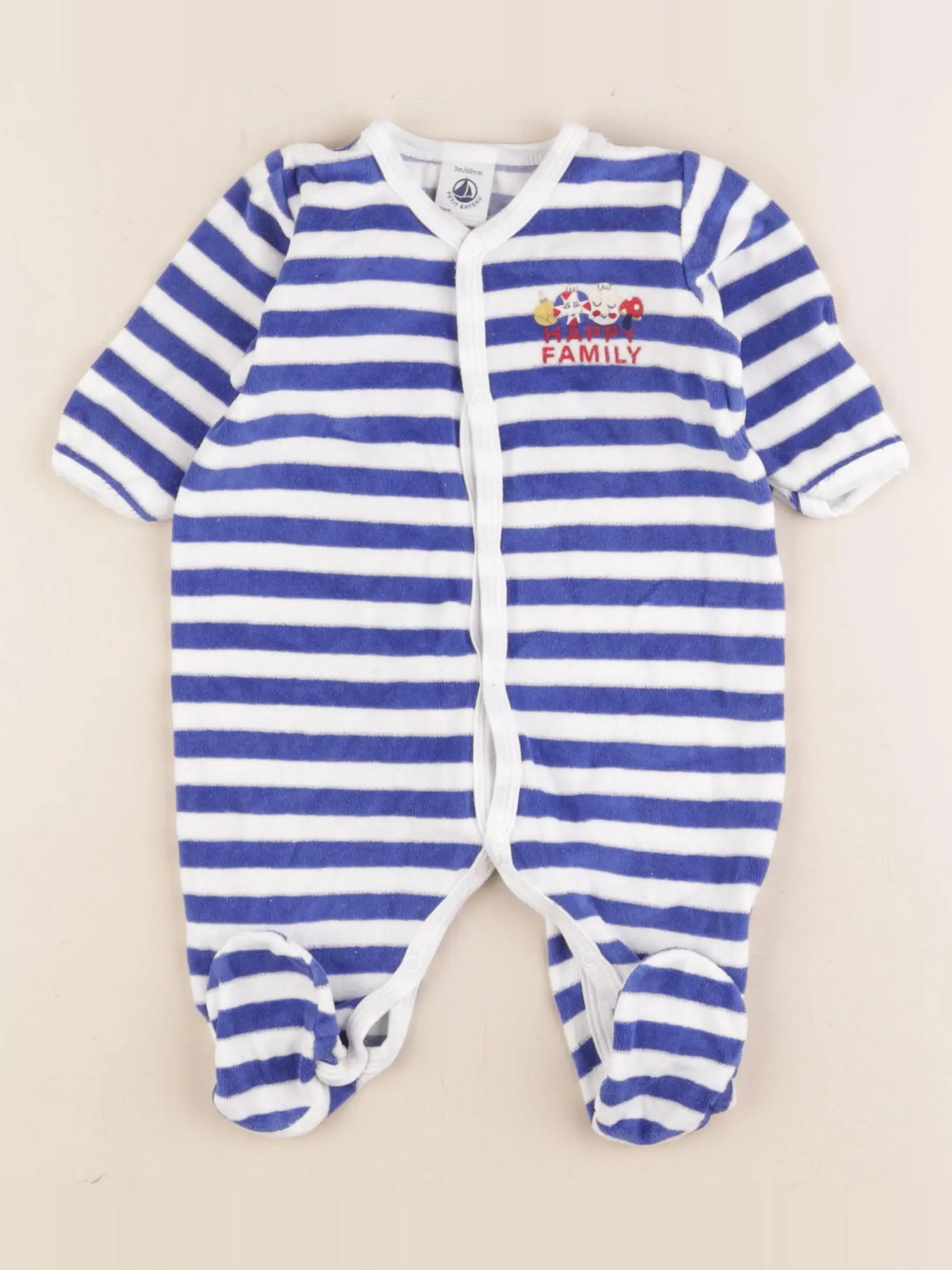 Pyjama velours bleu, blanc