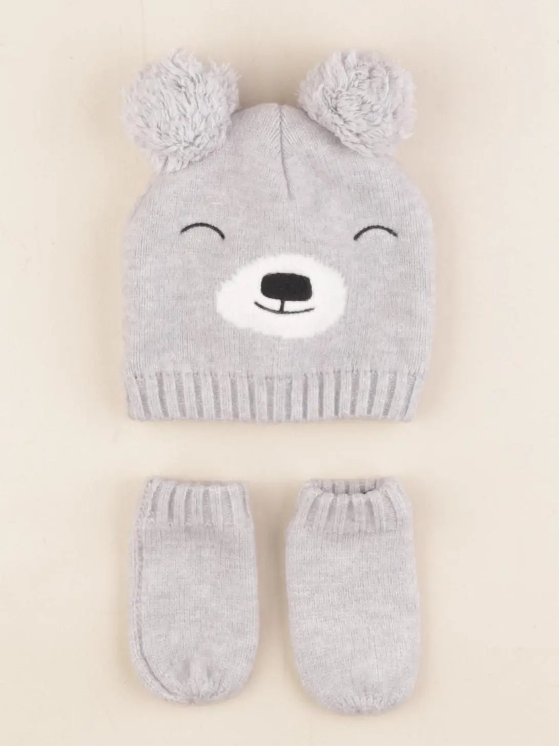 Ensemble bonnet/moufles gris