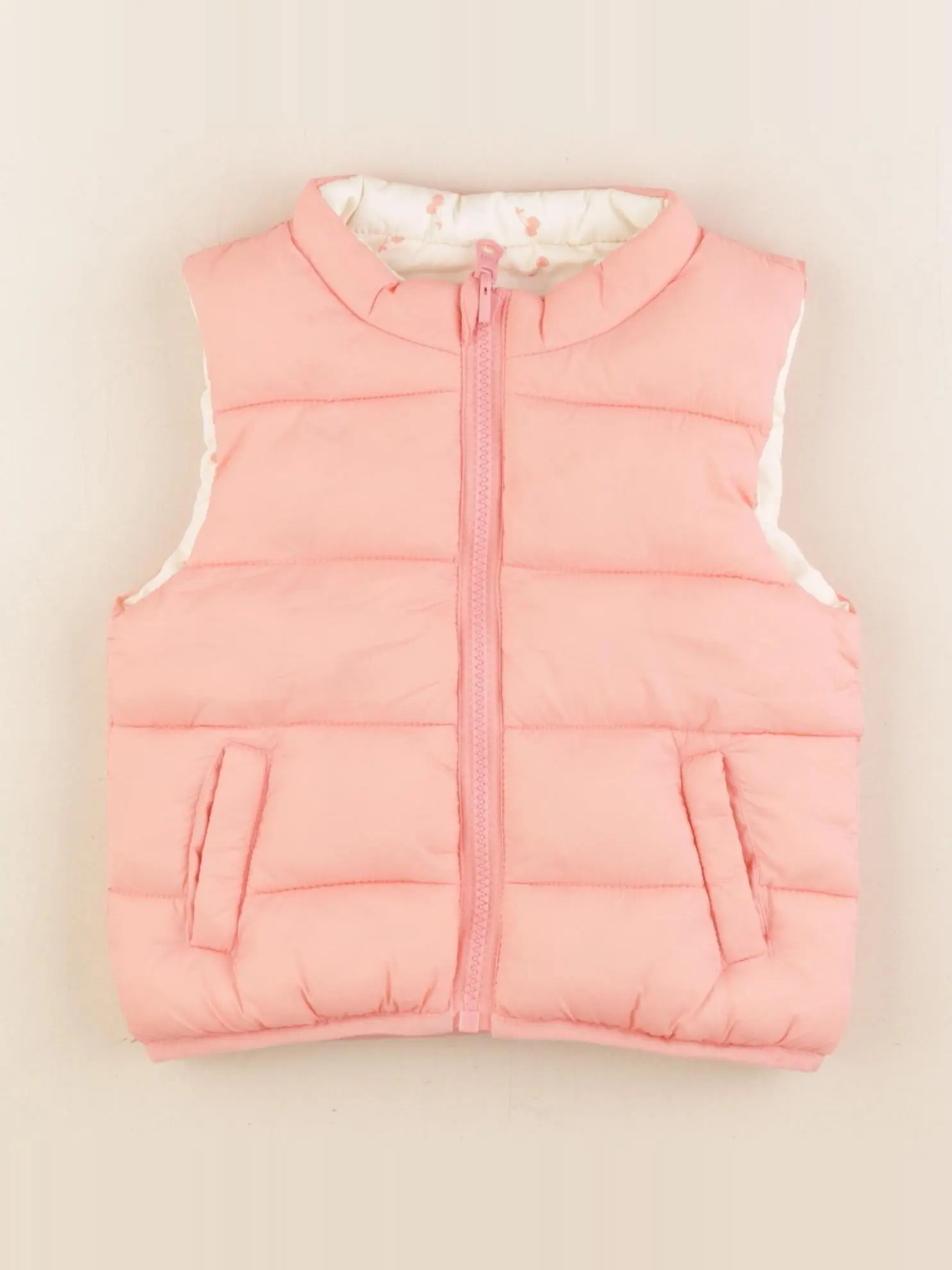 Doudoune réversible rose, beige